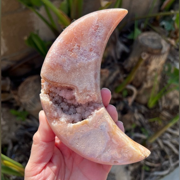 Pink Amethyst Crystal Moon with Purple, Quartz and a Sugar Druzy - Picture 1 of 11